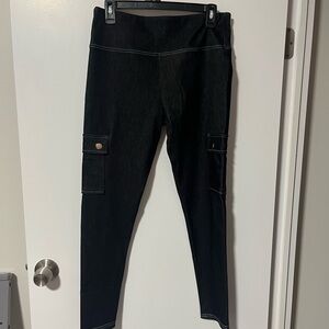 Black Cargo Leggings with Gold button pockets - Women